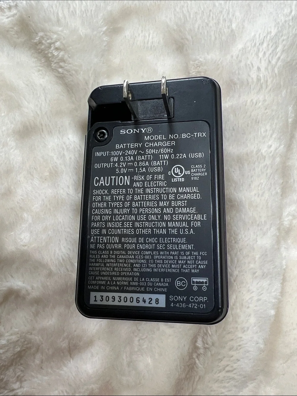 Sony Black Battery Charger BC-TRX USB Power